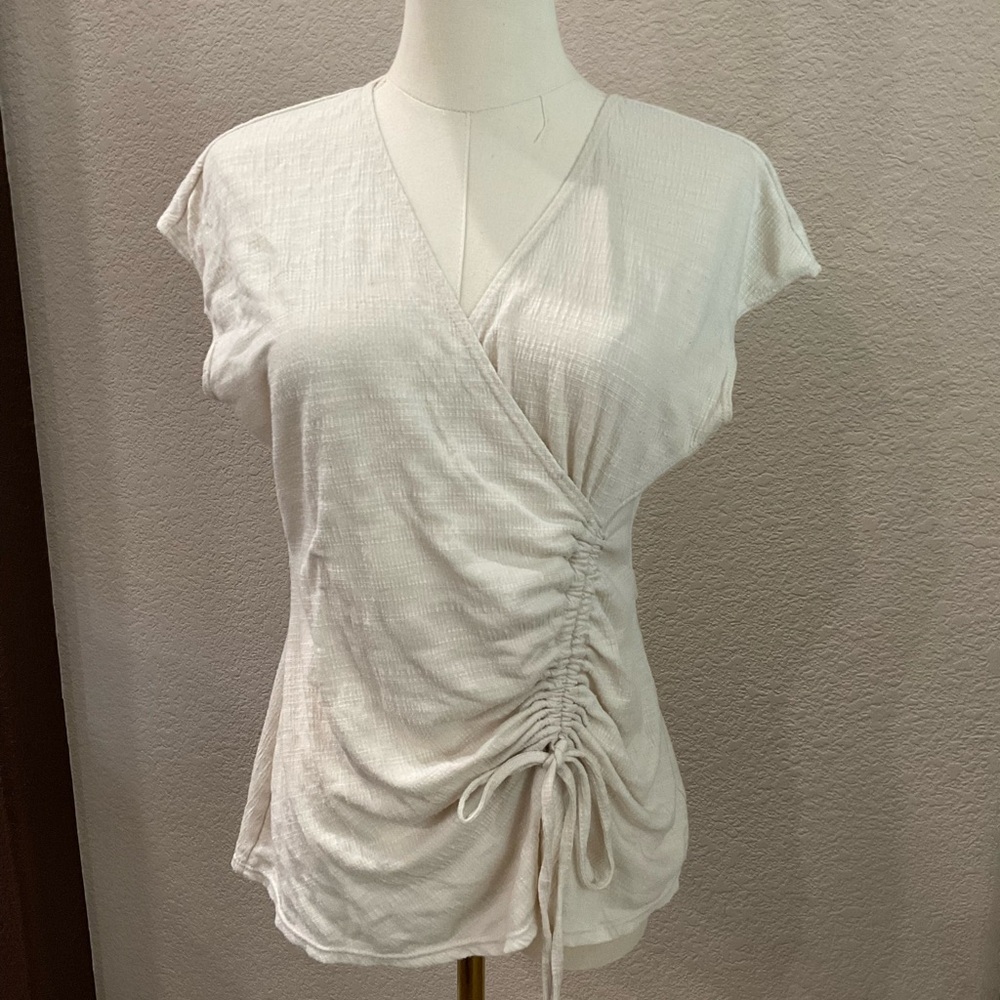 Max Studio Cream Cap Sleeve Wrap Blouse